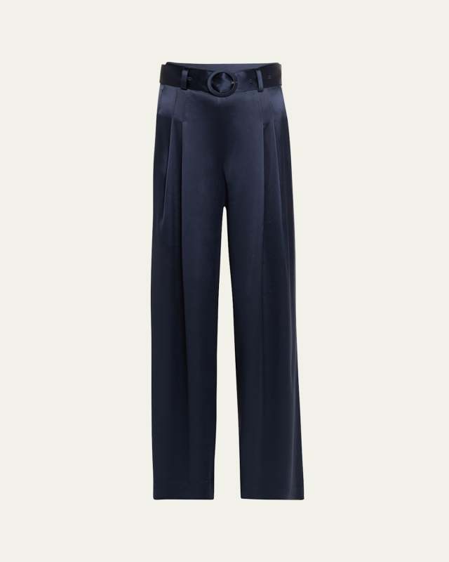 Shauna Pleated Satin Wide-Leg Pants